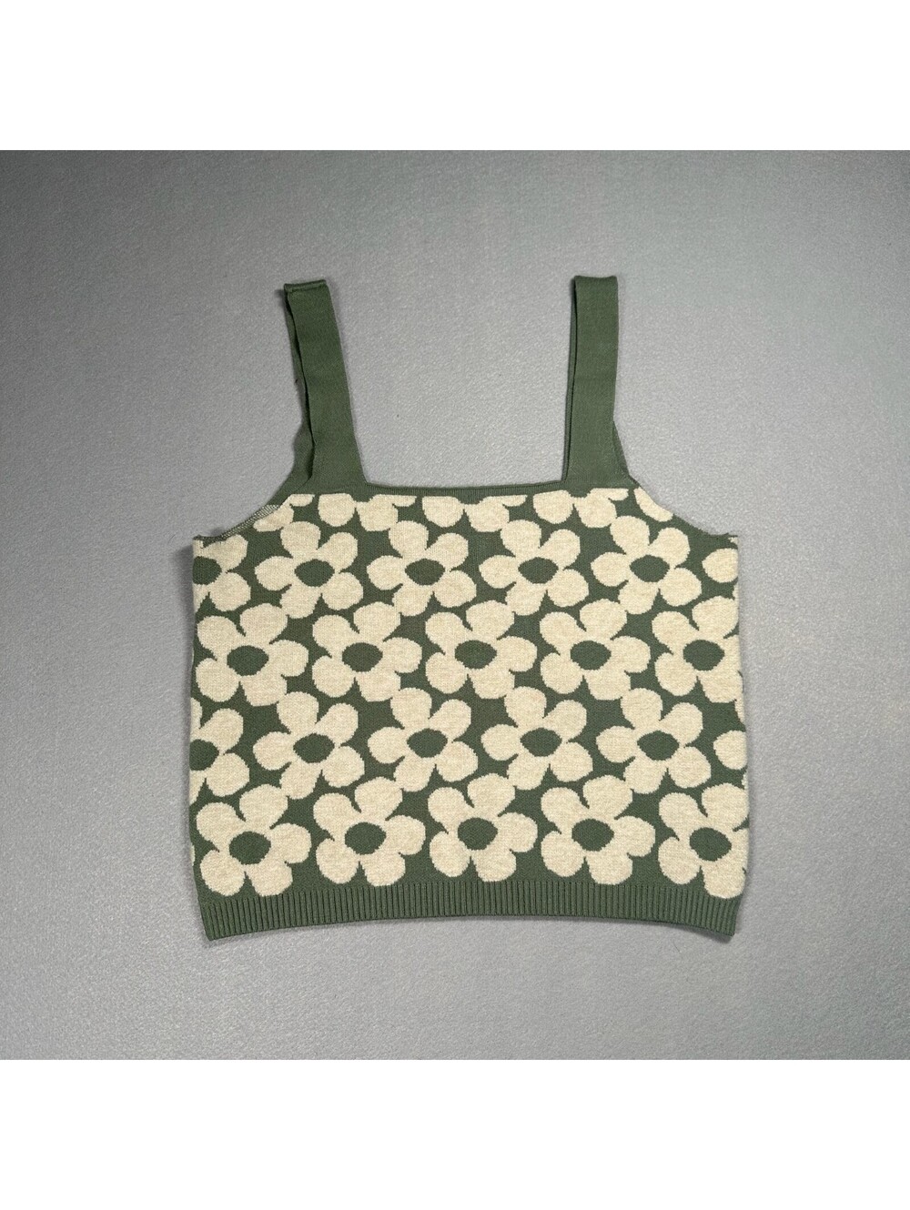 Altar'd State Womens L Green Cream Daisy Floral Knit Sweater Tank Top